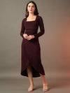 Square Neck Wrap Around Dress - Burgundy