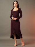 Square Neck Wrap Around Dress - Burgundy
