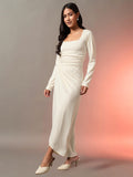 Square Neck Wrap Around Dress - Off White