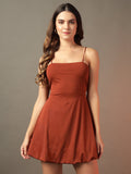 Noodle Strap Flare Dress - Rust
