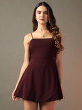 Noodle Strap Flare Dress - Burgundy
