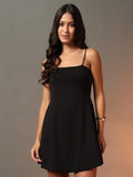 Noodle Strap Flare Dress - Black