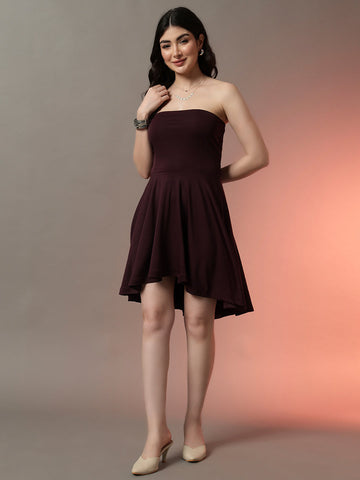 Wine Off Shoulder Bodycon Dress with Flared Sleeves