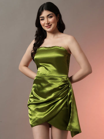 Off-Shoulder Tulip Hem Dress with Ruched Waist Detail