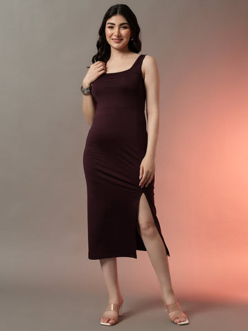 Wine Sheath Midi Dress for Women | Sleek and Elegant Fit