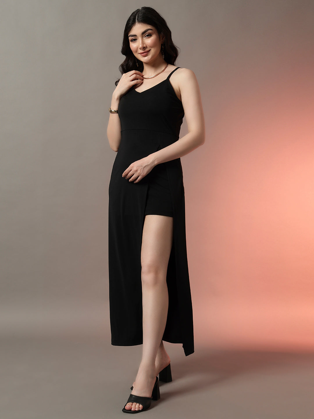 Black Slit Sleeveless Bodycon Midi Dress