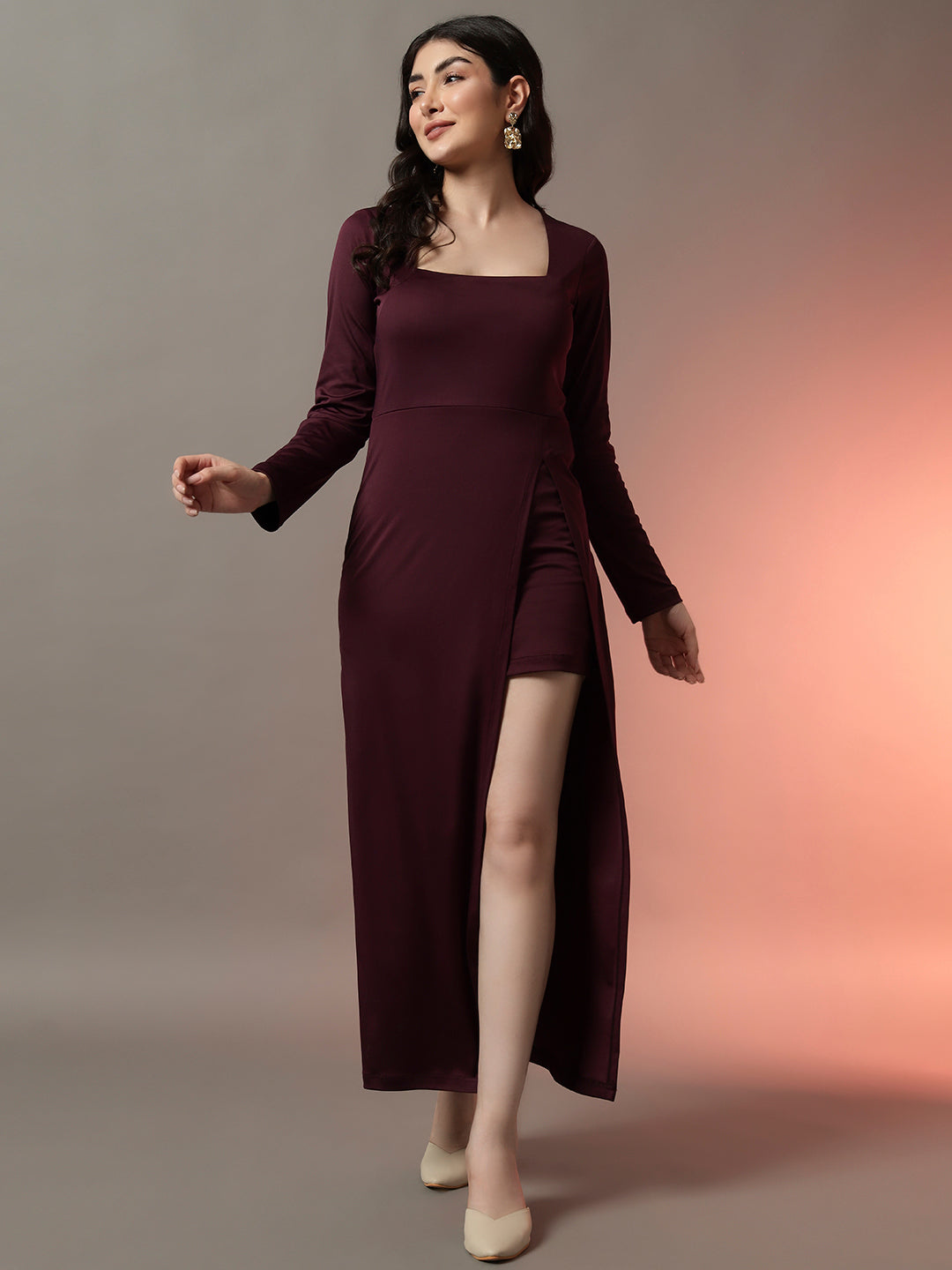 Slit Square Neck Dress for Women