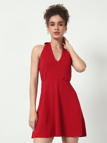 Halter Neck Mini Dress - Red