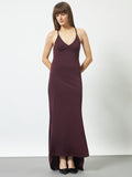 Trend Arrest Lace-Up Back Trail Gown Dress - Wine