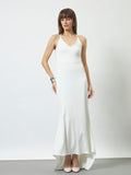 Trend Arrest Lace-Up Back Trail Gown Dress - White