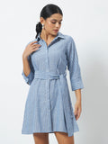 Trend Arrest Striped Shirt Dress - Blue