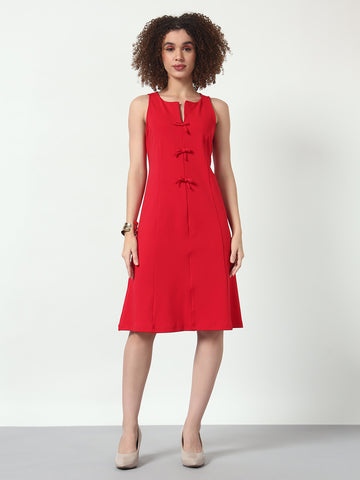 Bow Front Sleeveless Dress - Red