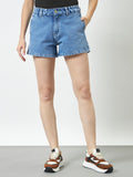 Trend Arrest Paperbag Waist Denim Shorts - Light Blue