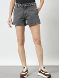 Trend Arrest Paperbag Waist Denim Shorts - Charcoal Black