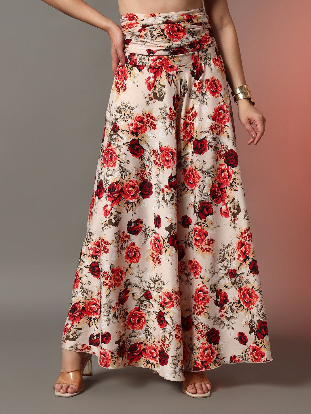 Pink Floral Print Palazzo Pants for Women