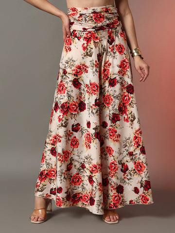 Pink Floral Print Palazzo Pants for Women