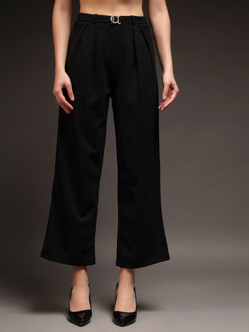 Trend Arrest Women Black Buckle Detail Pants