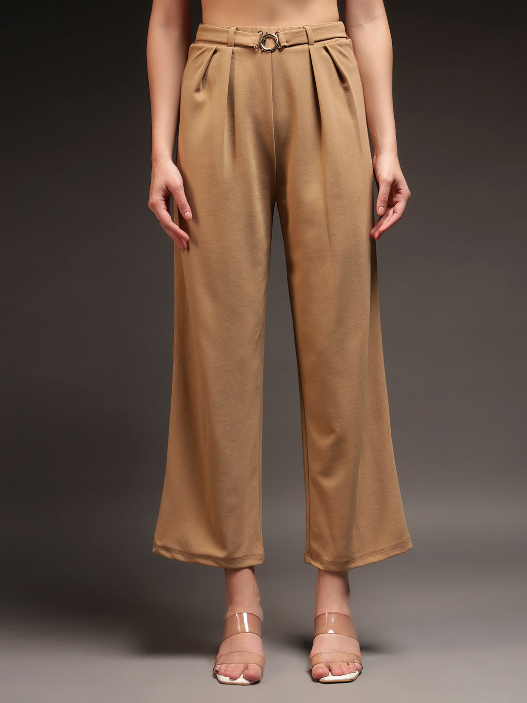 Trend Arrest Women Beige Buckle Detail Pants