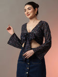 Front Tie-Up Crop Shrug - Blue
