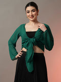 Front Tie-Up Crop Shrug - Green