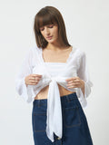 Front Tie-Up Crop Shrug - Off-White