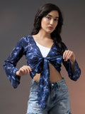 Front Tie-Up Crop Shrug - Navy