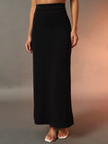 Straight Fit Slit Skirt - Black