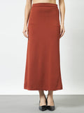 Straight Fit Slit Skirt - Rust
