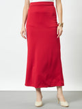 Straight Fit Slit Skirt - Red