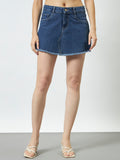 Frayed Hem Denim Mini Skirt - Blue