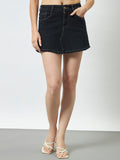 Frayed Hem Denim Mini Skirt - Black