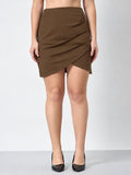 Wrap Front Mini Skirt - Brown
