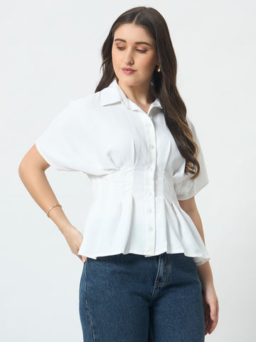 Cinched Waist Shirt - White