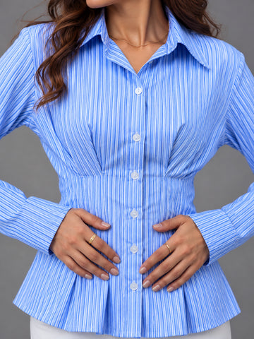 Striped Long Sleeves Shirt - Blue