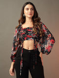 Black Ruched Printed Top