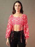 Pink Ruched Printed Top
