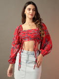 Red Ruched Printed Top