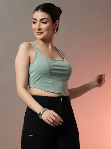 Green Corset Style Top ‚Äì Structured Fitted Top for Women