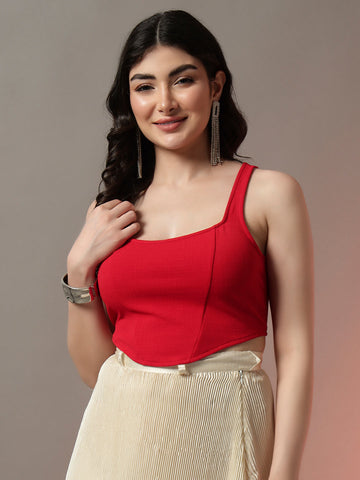 Red Corset Style Structured Top