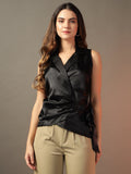 Shirt Style Wrap Around Top - Black