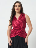 Shirt Style Wrap Around Top - Red