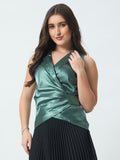 Shirt Style Wrap Around Top - Green