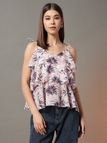 Floral Tie-Up Tiered Top