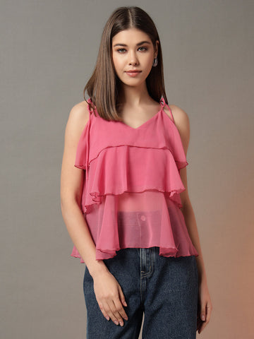 Pink Tie-Up Tiered Top