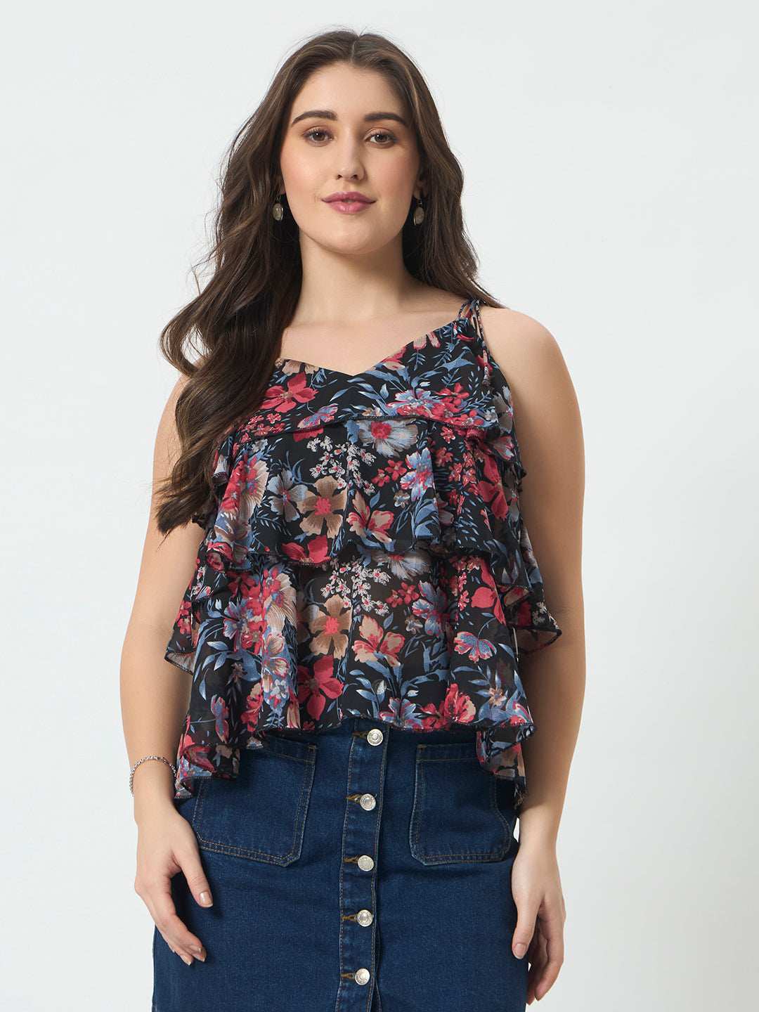 Tie-Up Tiered Top - Black