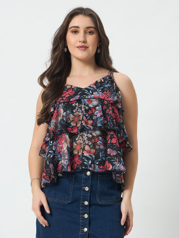 Tie-Up Tiered Top - Black