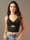 Solid Knot Crop Top - Green
