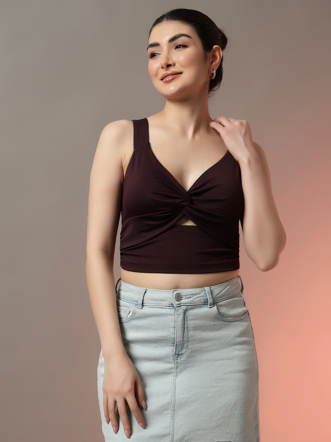 Wine Knot Crop Top