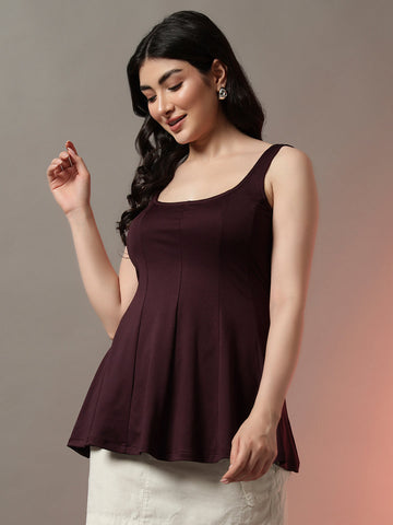Wine Sculpted Fit Flare Top