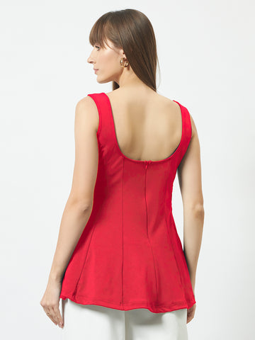 Sculpted Fit & Flare Top - Red